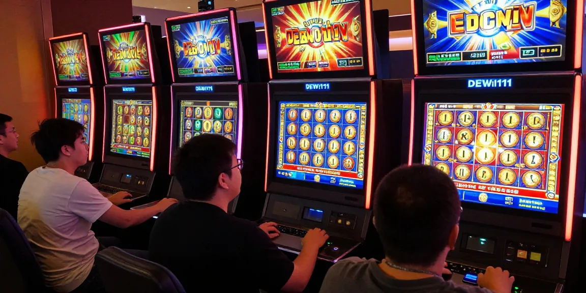 Exciting online gaming scene with DEWI111 slot machines and players engaging in digital entertainment.