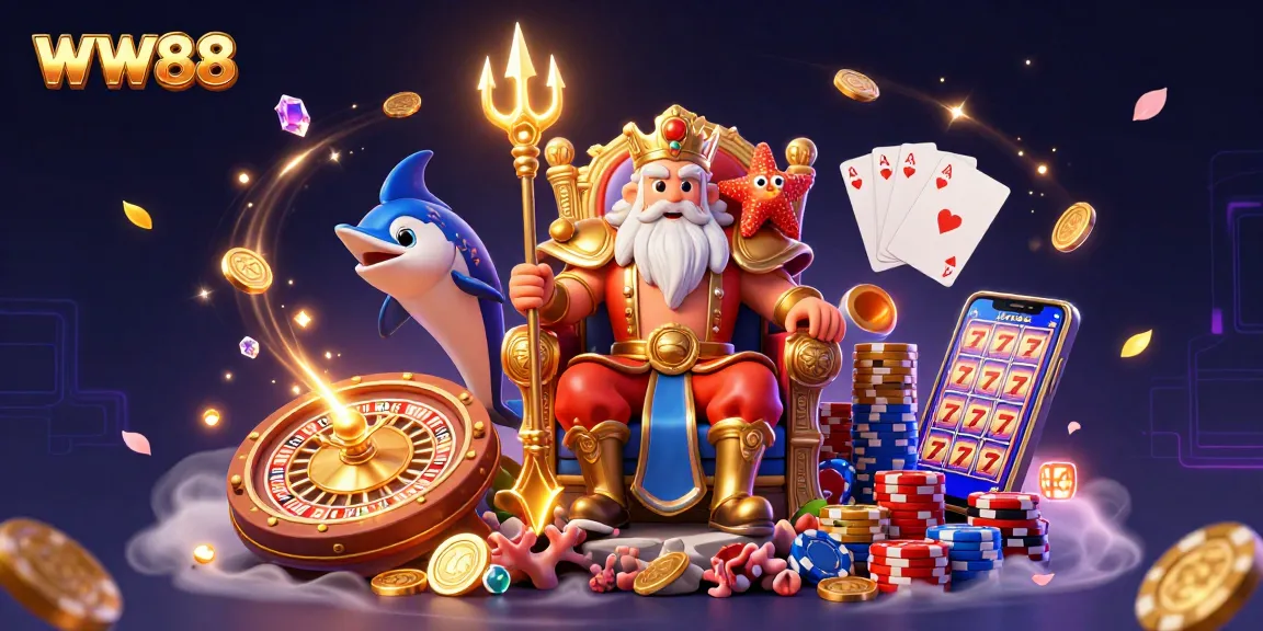 Experience the excitement of WW88 gaming through a vibrant illustration filled with casino elements and characters.