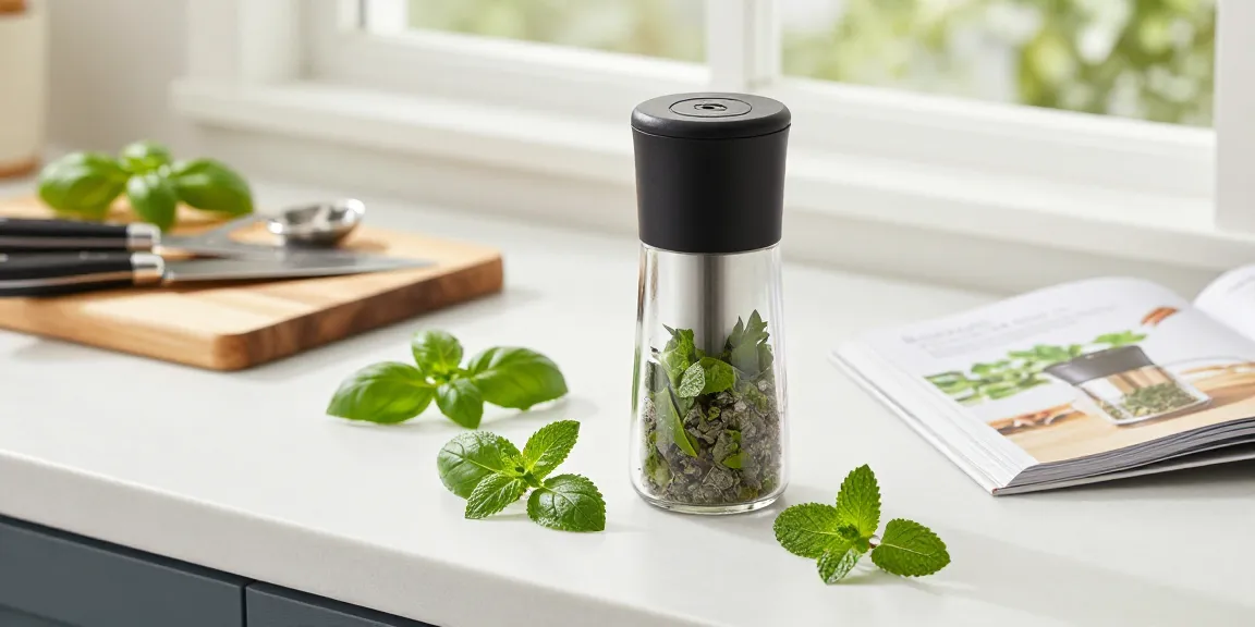 Grinder reinigen for fresh herbs with bright kitchen setting.