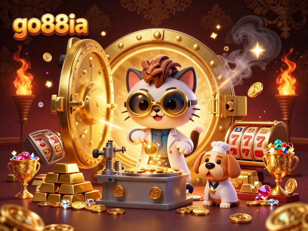 Experience go88ia with a dynamic 3D scene showcasing thrilling casino elements and vibrant characters.