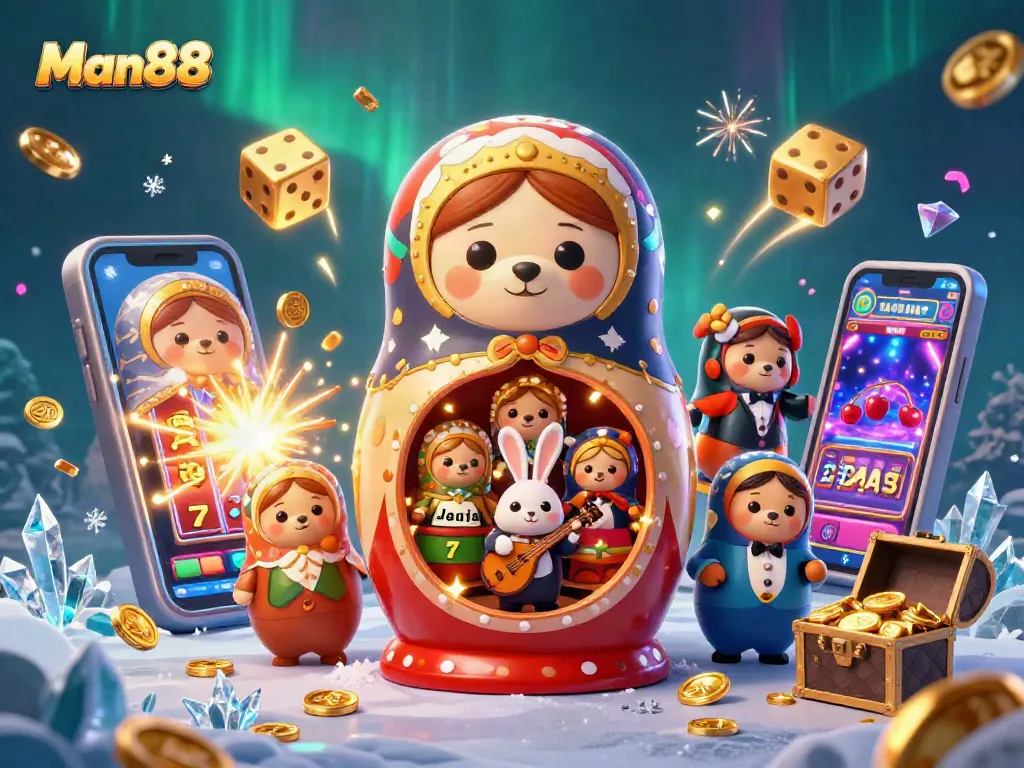 Experience thrilling wins at Man88 with vibrant casino elements and engaging characters.