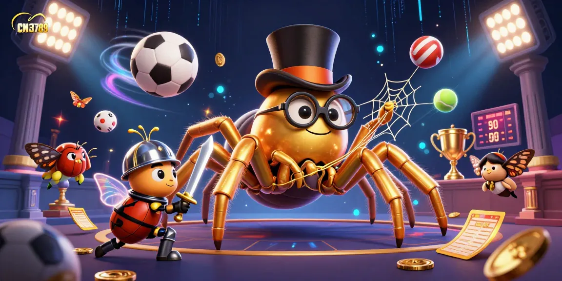 Experience thrilling betting action with CN3789, featuring a golden tarantula, beetle knight, and dynamic sports elements.