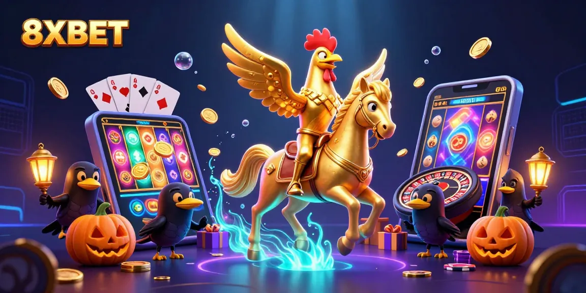 Experience thrilling gameplay at 8XBET with captivating golden rooster and dynamic casino elements.