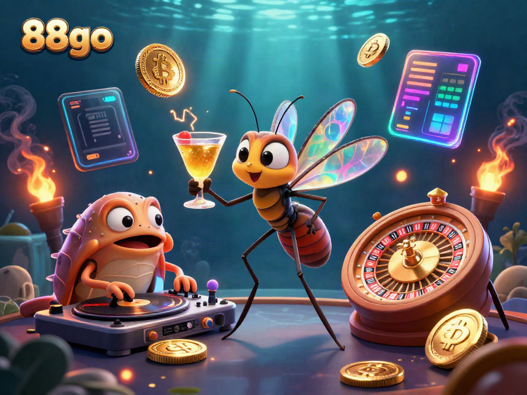 Experience the excitement of winning at 88go with vibrant casino-themed 3D illustration featuring unique characters.