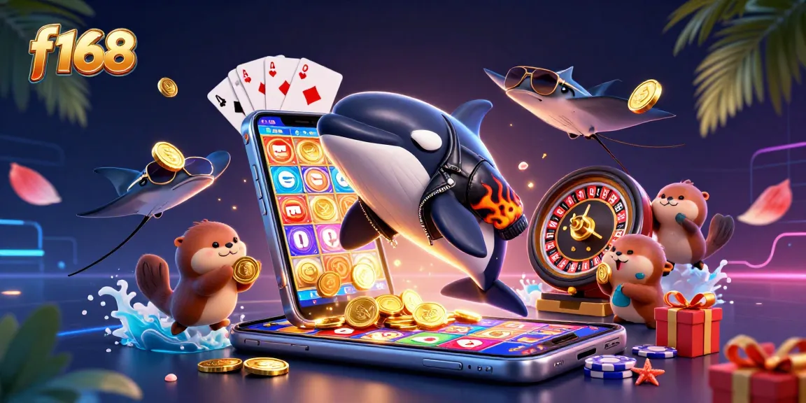 Engaging f168 casino scene with orca, stingray, and sea otters celebrating winnings.