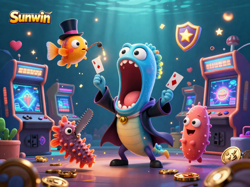 Sunwin players enjoying vibrant underwater gambling scene with interactive game elements.
