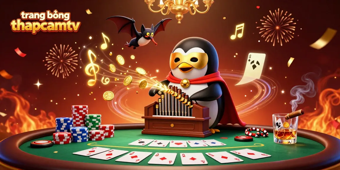 Bet dynamically on trang bóng thapcamtv with a 3D cartoon penguin and poker scene full of excitement.