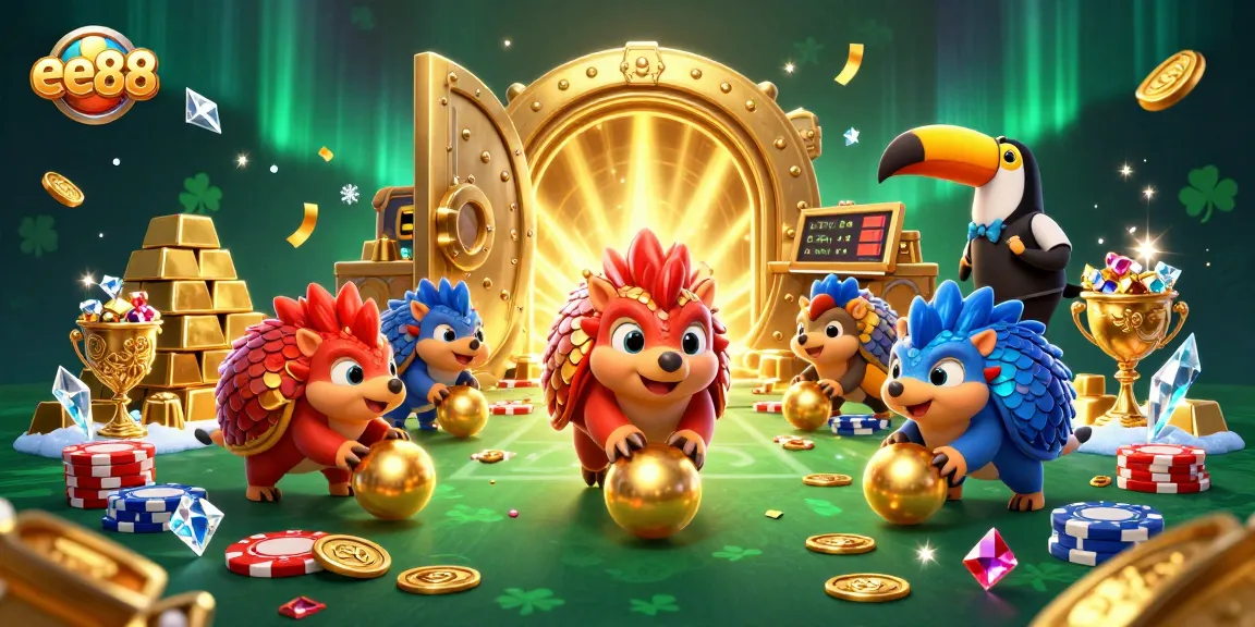 Join the action on ee88 as rival pangolins roll in gold, competing amid vibrant casino treasures.