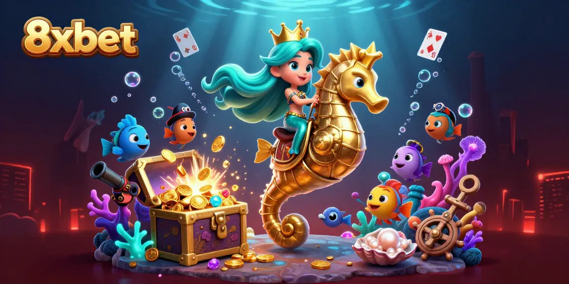 Engage with 8xbet's thrilling underwater casino adventure, featuring vibrant characters and rich gaming elements.