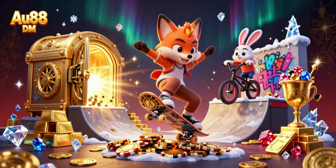 Experience thrilling gameplay at Au88 DM with a vibrant casino scene featuring dynamic characters and rich rewards.