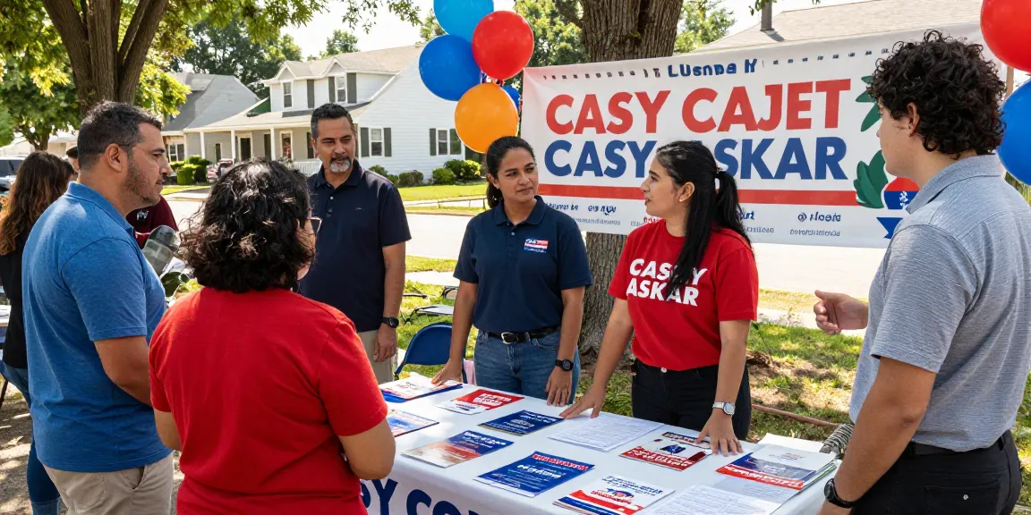 Voters discussing Casey Askar's campaign at a community event.