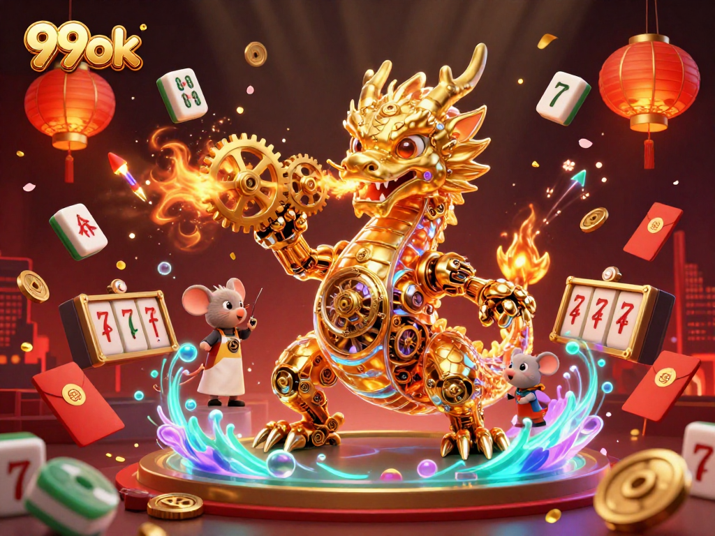 Experience the thrill of 99ok with a golden dragon and exciting casino elements.