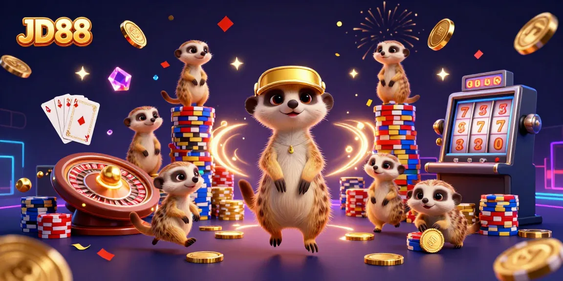 Meerkats operate a vibrant casino scene, embodying the excitement of JD88's gambling experience.