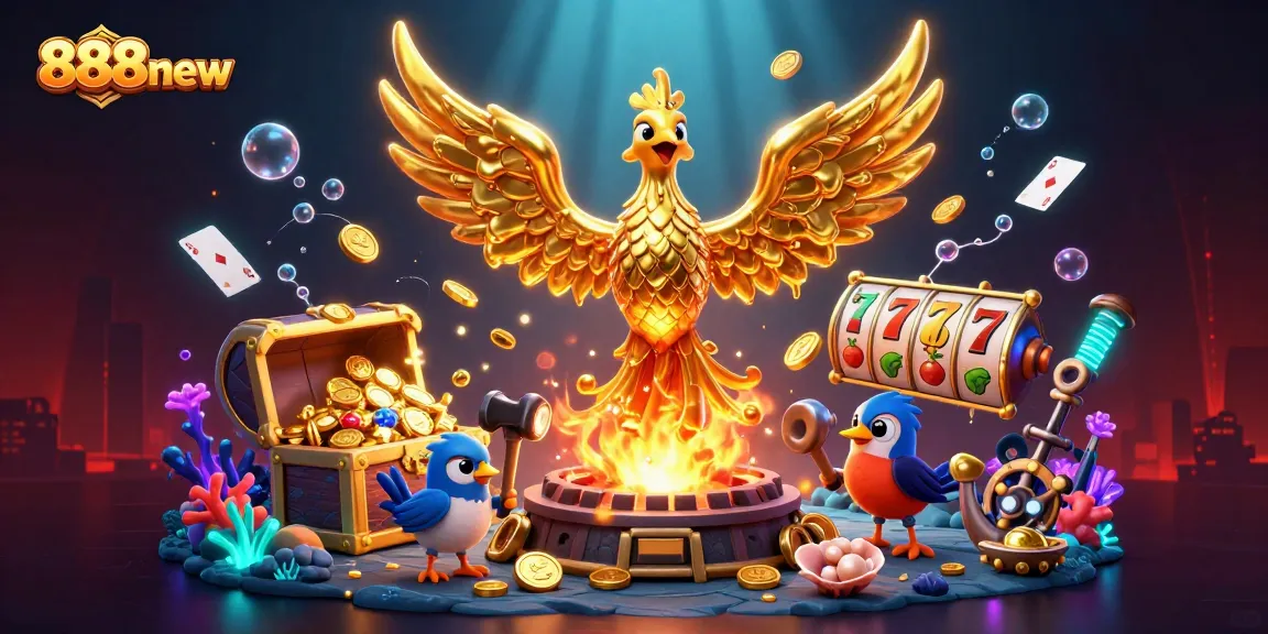 Experience the thrill of winning at 888new with a vibrant casino scene featuring slot reels and gold.