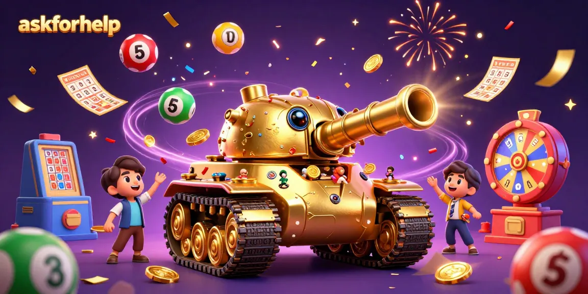 Experience askforhelp with vibrant lottery elements, confetti, and colorful gaming visuals in a mini casino scene.