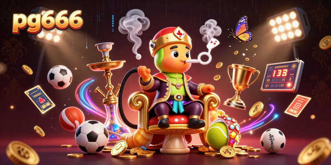 Experience pg666's dynamic gaming scene with a whimsical caterpillar master and vibrant casino elements.