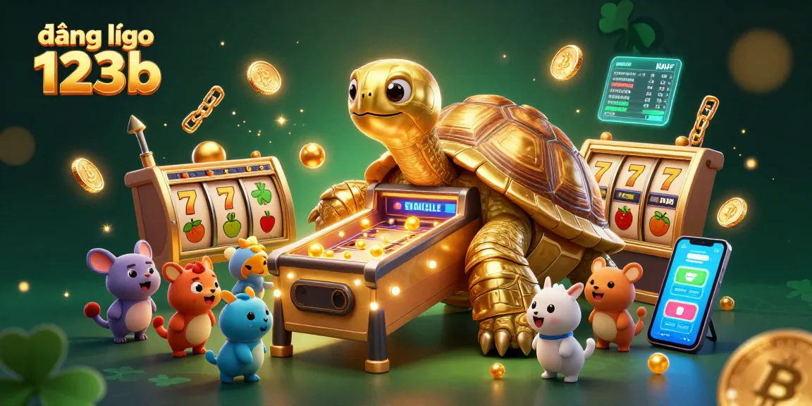 Engage in thrilling gameplay with đăng nhập 123b, featuring a cartoon tortoise pinball machine amidst vibrant slot elements.