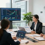 Financial advisory session at elasesorfinanciero.com with diverse clients discussing plans.